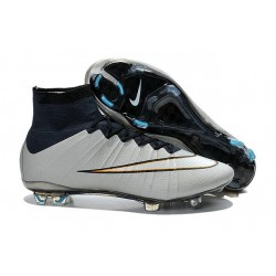 Nuovo 2015 Scrape Calcio Nike Mercurial Superfly FG CR7 Argento Nero Bianco