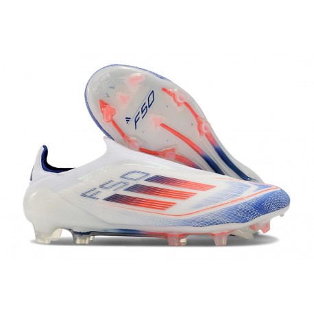 Adidas F50 Elite Senza Lacci FG Bianco Blu Lucido Rosso Solare